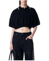 Alexander Wang - Tops ,Zwart ,Katoen Cropped Cinched Katoenen Polo - Lyst