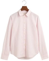 GANT - Overhemden ,Roze ,Katoen Regular Fit Gestreept Poplin Overhemd - Lyst