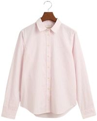 GANT - Overhemden ,Roze ,Katoen Regular Fit Gestreept Poplin Overhemd - Lyst