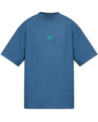 Balenciaga - Tops ,Blauw ,Katoen T-Shirt Met Vintage-Effect - Lyst