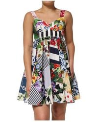 Dolce & Gabbana - Patchwork Baumwolle A-Linie Mini Kleid - Lyst