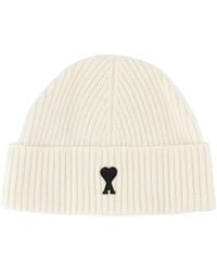 Ami Paris - Witte Wol Beanie Hoed - Lyst