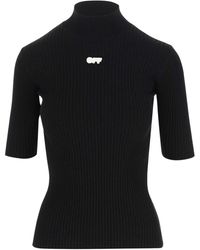 Off-White c/o Virgil Abloh - Maglione nero in lana elasticizzata con collo alto e dettaglio logo - Lyst