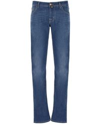 Jacob Cohen - Jeans in cotone blu con logo patch - Lyst
