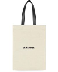 Jil Sander - Borsa tote in tela con dettagli in pelle - Lyst
