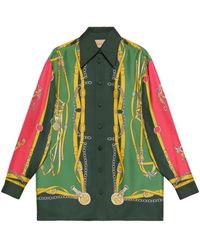 Gucci - Camicia verde in seta con stampa harness - Lyst