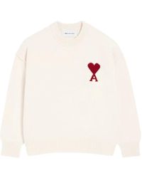 Ami Paris - Truien & Vesten ,Wit ,Wol Crew Neck Intarsia Hart Trui - Lyst