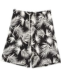 Laneus - Korte Broeken ,Zwart ,Shorts Met Bladprint - Lyst