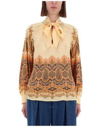 Etro - Overhemden ,Veelkleurig ,Paisley Print Silk Bow Blouse - Lyst
