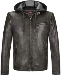 Milestone - Vintage Leren Jas Met Metalen Ritsen - Lyst