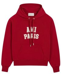 Ami Paris - Hoodies & Sweatvesten ,Rood ,Katoen Hoodie Met Vilten Borduursel - Lyst