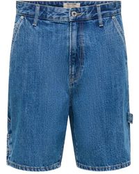 Only & Sons - Korte Broeken ,Blauw ,Denim Onsfade Carpenter Denim Shorts - Lyst