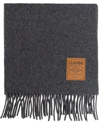 Ganni - Wool Scarf With Logo - Lyst