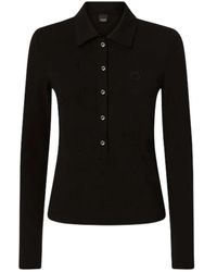 Pinko - Zwarte Polo Met Lange Mouwen En Love Birds Borduursel - Lyst