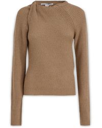 Stella McCartney - Truien & Vesten ,Bruin ,Wol Geribbelde Gebreide Trui Met Lange Mouwen - Lyst