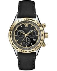 Versace - Cronografo classico orologio in pelle argento oro acciaio - Lyst