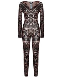 Wolford - Jumpsuits & Playsuits ,Bruin ,Wol Bruine Paisley V-Hals Jurk - Lyst