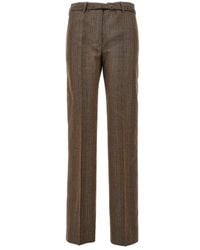 Dries Van Noten - Broeken ,Bruin ,Wol Wollen Pantalon Met Rechte Pijpen En Riem - Lyst