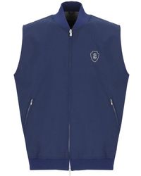 Brunello Cucinelli - Jassen ,Blauw ,Polyester Vest Met Rits Aan De Voorkant En Logo - Lyst