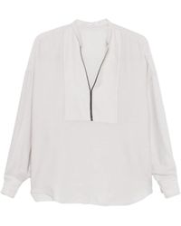Brunello Cucinelli - Lichtgrijs Zijden Opstaande Kraag Shirt - Lyst