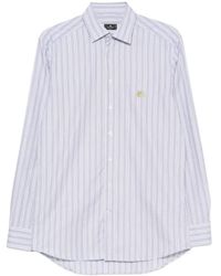 Etro - Overhemden ,Blauw ,Katoen Gestreepte Blouse Met Pegaso-Borduurwerk - Lyst