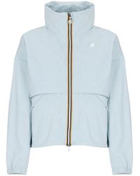 K-Way - Jassen ,Blauw ,Lichtblauwe Waterdichte Jas Met Opvouwbare Capuchon - Lyst
