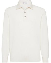 Brunello Cucinelli - Weiße Strickjacke Mit Knöpfen Und Rippbündchen - Lyst