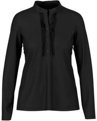 Marc Cain - Tops ,Zwart ,Katoen Longsleeve Met Zijden Bies - Lyst