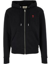 Ami Paris - Hoodies & Sweatvesten ,Zwart ,Katoen Ami De Coeur Zip Hoodie - Lyst