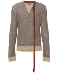 DIESEL - K-Daianeris Frayed V-Neck Sweater - Lyst