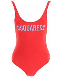 DSquared² - Roter Badeanzug Mit Blauem Logo - Lyst