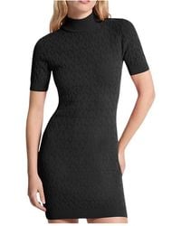Michael Kors - Kleedjes ,Zwart ,Polyester Logo Jacquard Gebreide Mock Neck Jurk - Lyst