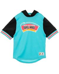 Mitchell & Ness - Fitness ,Blauw ,Polyester Korte Mouw Nba Hoodie - Lyst