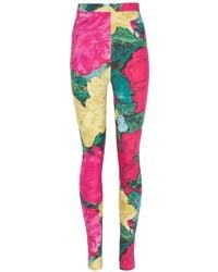 Balmain - Broeken ,Veelkleurig ,Jersey Legging Met Rozenprint - Lyst