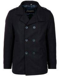 Herno - Jassen ,Blauw ,Wol Double-Breasted Jas - Lyst