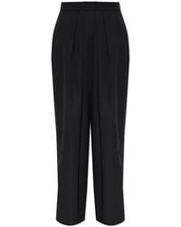 Balmain - Broeken ,Zwart ,Wol Woolen Pantalon Met Wijde Pijpen En Plooi - Lyst