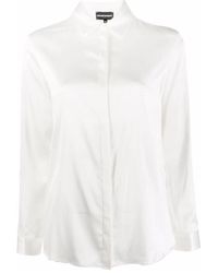 Emporio Armani - Overhemden ,Wit ,Witte Zijde Blend Lange Mouw Overhemd - Lyst