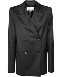 Ganni - Calendered Wool Blazer - Lyst