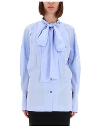 Thelatest - Overhemden ,Blauw ,Katoen Cecilia Blouse Met Strikdetail - Lyst