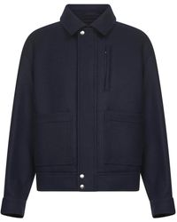 Dries Van Noten - Blauwe Wollen Jas Met Ritssluiting - Lyst
