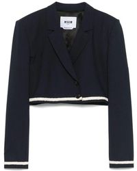 MSGM - Blaue Doppelreiher-Jacke Mit Schulterpolstern - Lyst