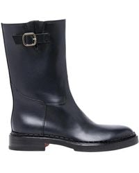 Santoni - Schwarze Leder-Stiefeletten Mit Schnalle - Lyst