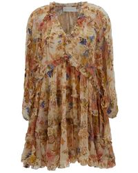 Zimmermann - Blumenmuster mini kleid mit v-ausschnitt,blumiges v-ausschnitt kleid - Lyst