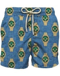 MC2 Saint Barth - Badmode ,Blauw ,Denim Blauwe Avion Zwemkleding Allover Klokprint - Lyst
