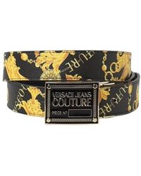 Versace - Cintura in pelle uomo nero/oro con stampa logo - Lyst