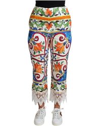 Dolce & Gabbana - Color Majolica Print Trouser Cotton Pants - Lyst