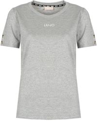 Liu Jo - Figurbetontes T-Shirt mit Rundhalsausschnitt und glänzendem Silberfaden - Lyst
