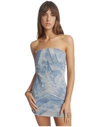 One Teaspoon - Kleedjes ,Blauw ,Denim Strapless Tube Star Denim Mini Jurk - Lyst