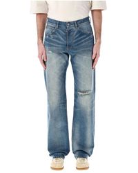 MM6 by Maison Martin Margiela - Denim straight fit jeans mit rissen,gestreifter crewneck pullover - Lyst