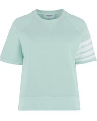 Thom Browne - Gestreept Katoenen T-Shirt Met Geribbelde Randen - Lyst